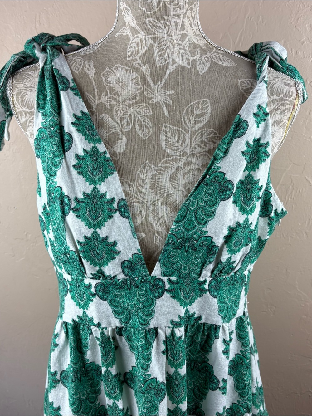 House of Harlow 1960 Green Printed Tiered Dress Linen Sleeveless Women’s Large - Picture 7 of 16